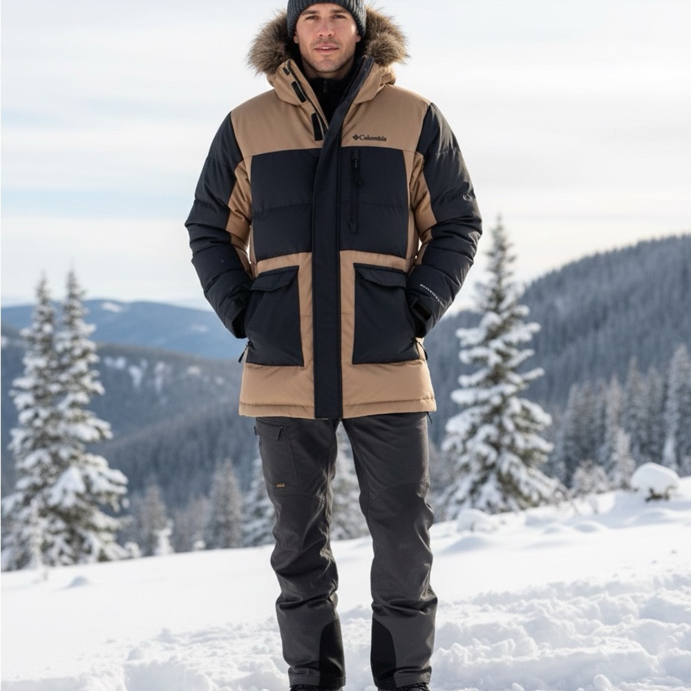 Columbia Men's Black and Tan Puffer Jacket